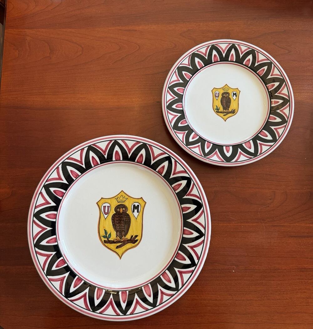 Dinnerware Vintage Grazia-Deruta Italy Civetta Dinner & Salad Plate Set Handmade